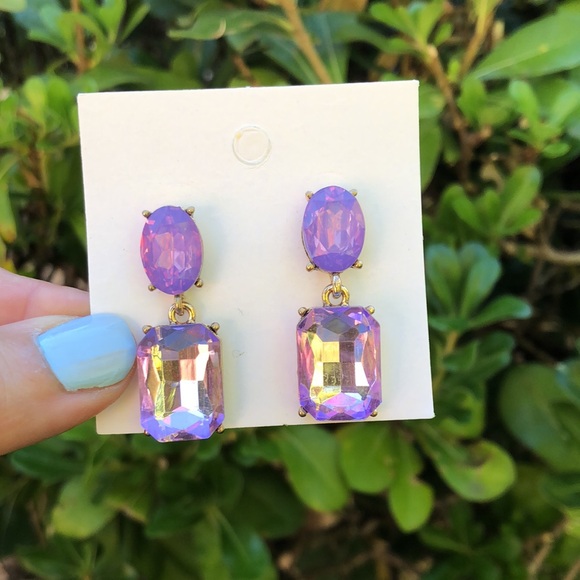 Purple Opal + Amethyst-Lavender Purple Crystal Dangle Earrings - Picture 3 of 5